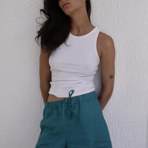 Straight Linen Short - Blue
