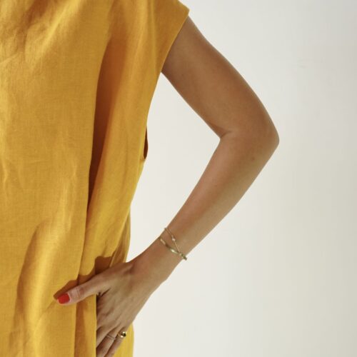 The structured neck linen dress - Yellow