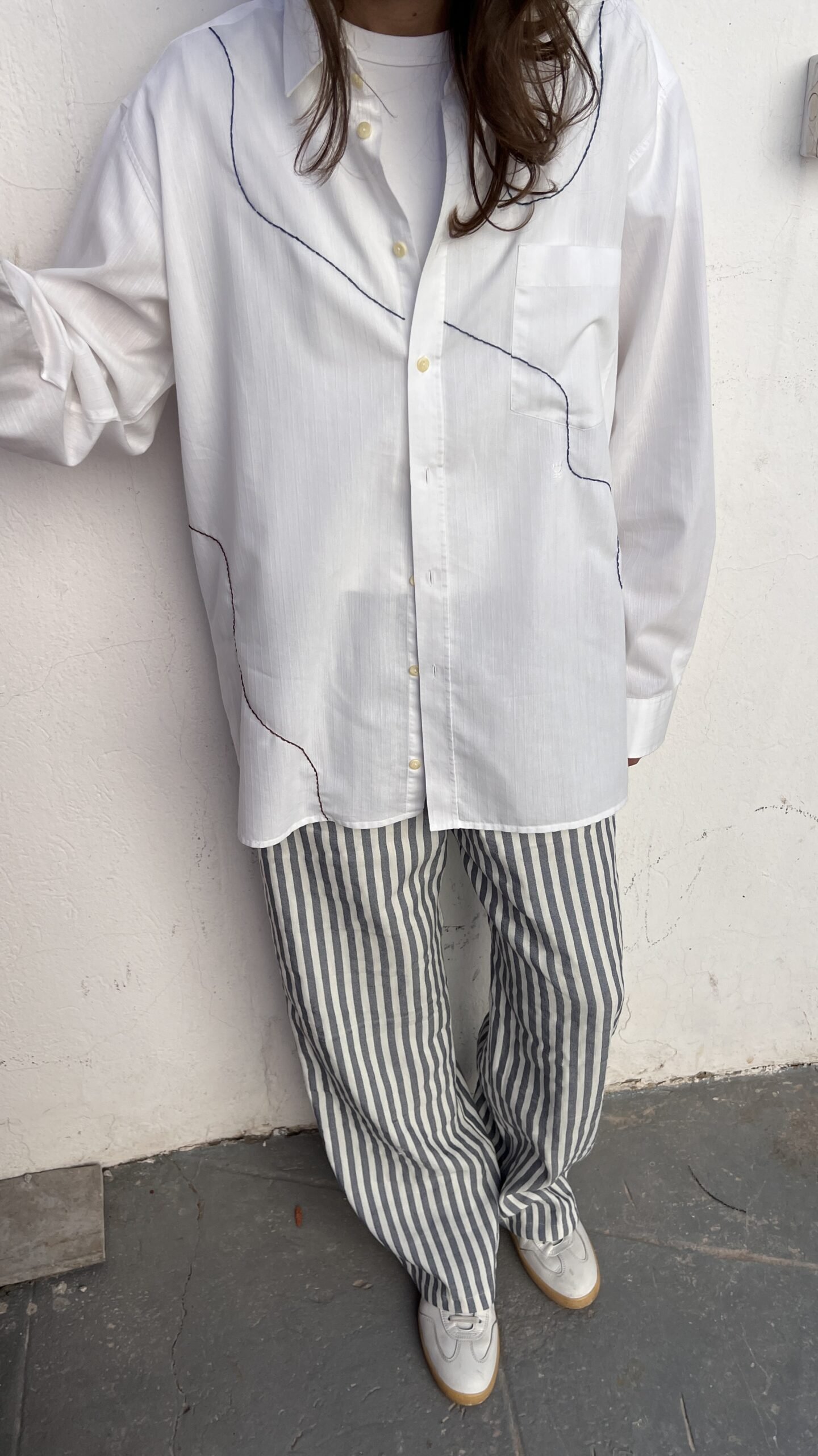 Hand-Embroidered Shirt - Blurred Lines - White